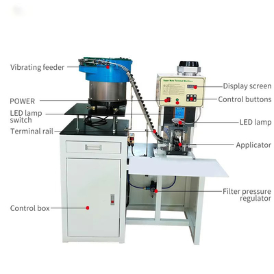 SAA Solid Hollow 3 Pin Power Plug Insert Crimping Machine With Loose Bulk Terminal Vibrating Plate Feeder ماشین پیچ و خم کردن محکم با فلز سیب دار