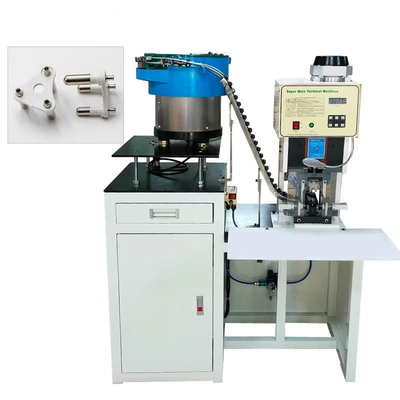 SAA Solid Hollow 3 Pin Power Plug Insert Crimping Machine With Loose Bulk Terminal Vibrating Plate Feeder ماشین پیچ و خم کردن محکم با فلز سیب دار